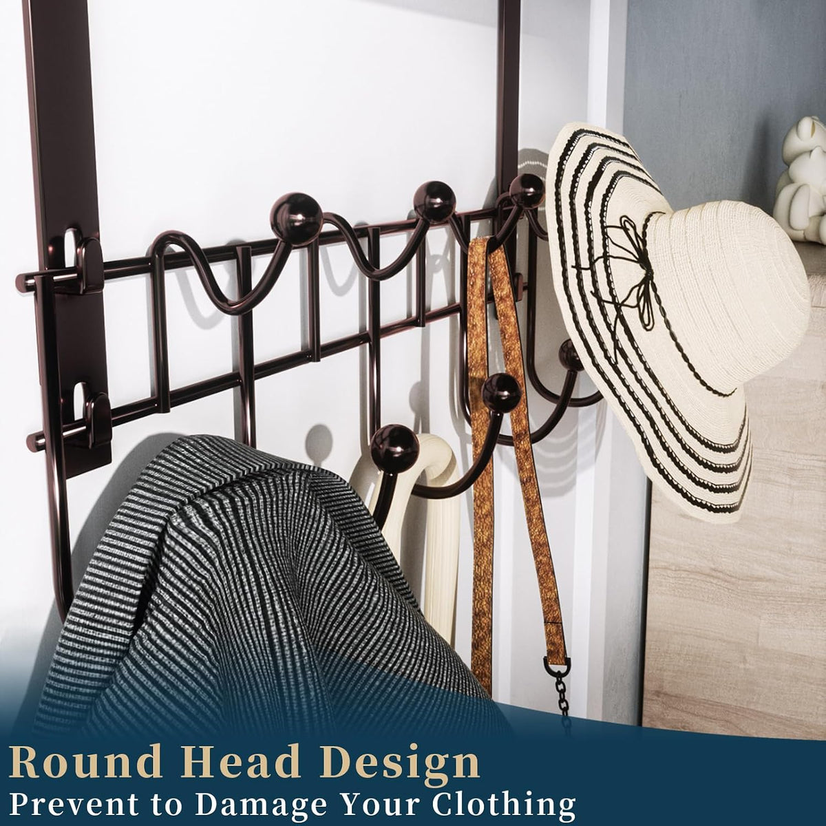 Over The Door Hooks Organizer - 3 Tier Door Hanger with 9 Coat Hooks & 2 Mesh Basket, Back Storage Organizer Hanging Towels for Bathroom, Bedroom, Black