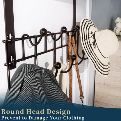 Over The Door Hooks Organizer - 3 Tier Door Hanger with 9 Coat Hooks & 2 Mesh Basket, Back Storage Organizer Hanging Towels for Bathroom, Bedroom, Black