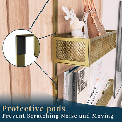 Over The Door Hooks Organizer - 3 Tier Door Hanger with 9 Coat Hooks & 2 Mesh Basket, Back Storage Organizer Hanging Towels for Bathroom, Bedroom, Black