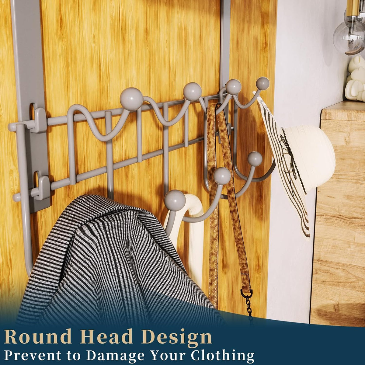Over The Door Hooks Organizer - 3 Tier Door Hanger with 9 Coat Hooks & 2 Mesh Basket, Back Storage Organizer Hanging Towels for Bathroom, Bedroom, Black