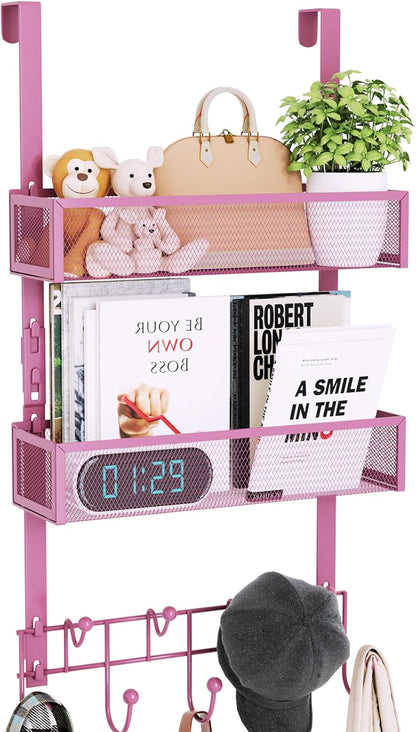Over The Door Hooks Organizer - 3 Tier Door Hanger with 9 Coat Hooks & 2 Mesh Basket, Back Storage Organizer Hanging Towels for Bathroom, Bedroom, Black