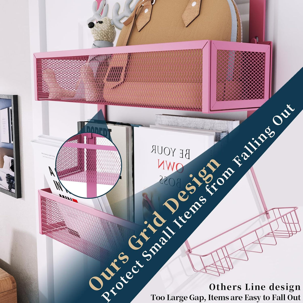 Over The Door Hooks Organizer - 3 Tier Door Hanger with 9 Coat Hooks & 2 Mesh Basket, Back Storage Organizer Hanging Towels for Bathroom, Bedroom, Black