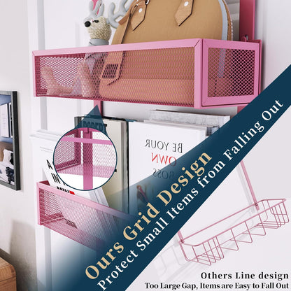 Over The Door Hooks Organizer - 3 Tier Door Hanger with 9 Coat Hooks & 2 Mesh Basket, Back Storage Organizer Hanging Towels for Bathroom, Bedroom, Black