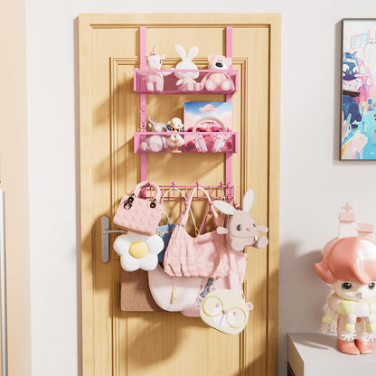 Over The Door Hooks Organizer - 3 Tier Door Hanger with 9 Coat Hooks & 2 Mesh Basket, Back Storage Organizer Hanging Towels for Bathroom, Bedroom, Black