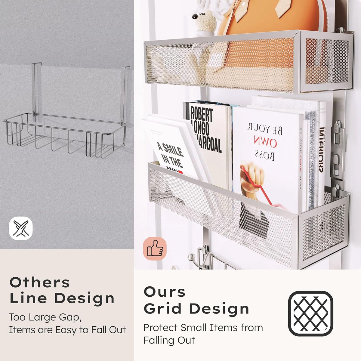 Over The Door Hooks Organizer - 3 Tier Door Hanger with 9 Coat Hooks & 2 Mesh Basket, Back Storage Organizer Hanging Towels for Bathroom, Bedroom, Black