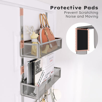 Over The Door Hooks Organizer - 3 Tier Door Hanger with 9 Coat Hooks & 2 Mesh Basket, Back Storage Organizer Hanging Towels for Bathroom, Bedroom, Black