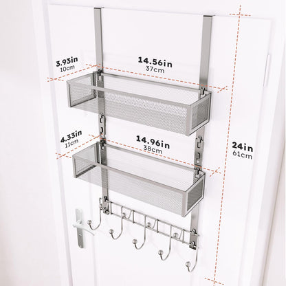 Over The Door Hooks Organizer - 3 Tier Door Hanger with 9 Coat Hooks & 2 Mesh Basket, Back Storage Organizer Hanging Towels for Bathroom, Bedroom, Black