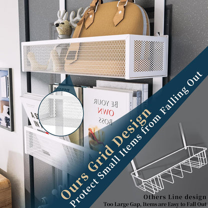 Over The Door Hooks Organizer - 3 Tier Door Hanger with 9 Coat Hooks & 2 Mesh Basket, Back Storage Organizer Hanging Towels for Bathroom, Bedroom, Black