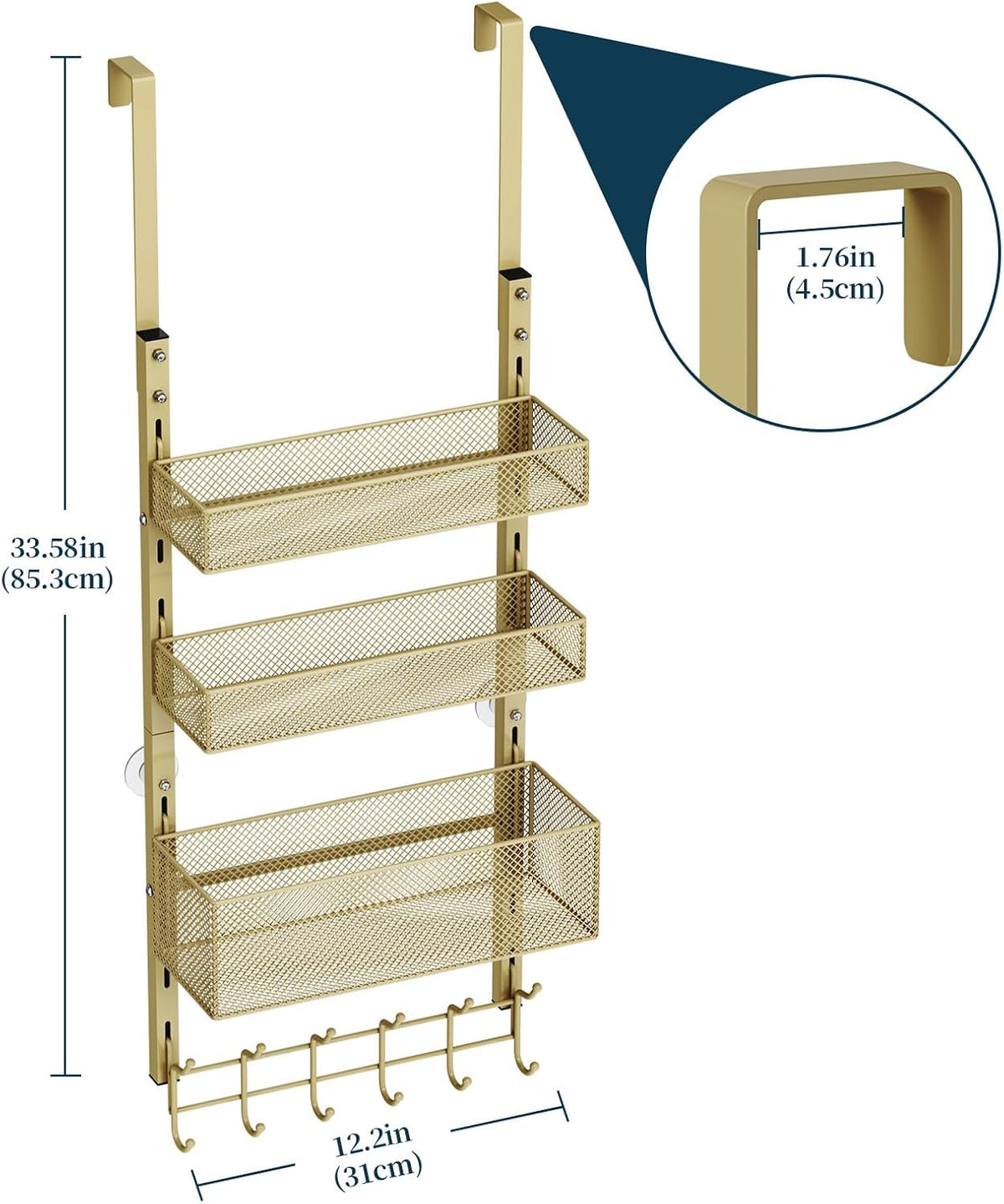 Over The Door Hooks Organizer - 3 Tier Door Hanger with 9 Coat Hooks & 2 Mesh Basket, Back Storage Organizer Hanging Towels for Bathroom, Bedroom, Black