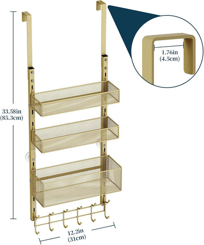 Over The Door Hooks Organizer - 3 Tier Door Hanger with 9 Coat Hooks & 2 Mesh Basket, Back Storage Organizer Hanging Towels for Bathroom, Bedroom, Black