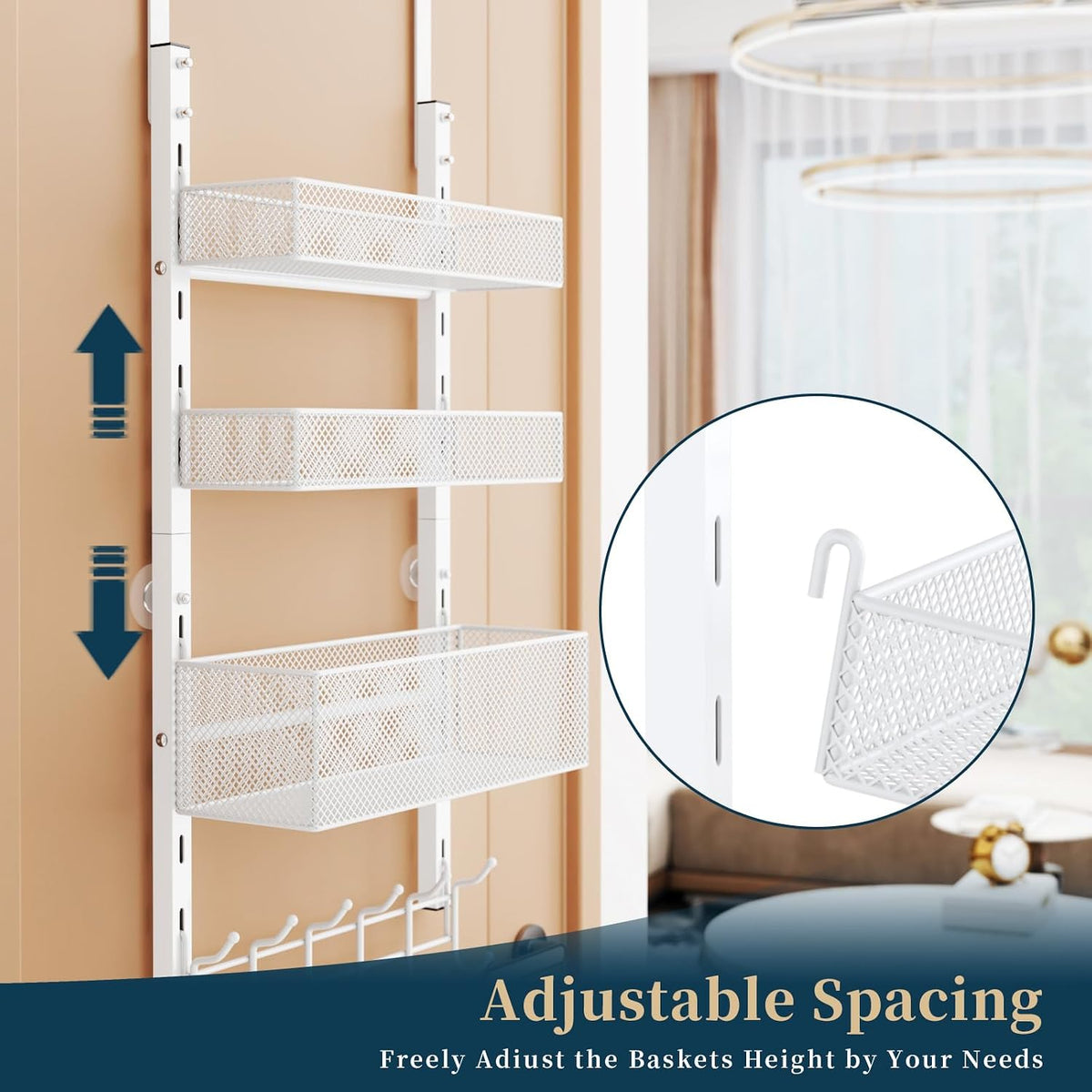 Over The Door Hooks Organizer - 3 Tier Door Hanger with 9 Coat Hooks & 2 Mesh Basket, Back Storage Organizer Hanging Towels for Bathroom, Bedroom, Black