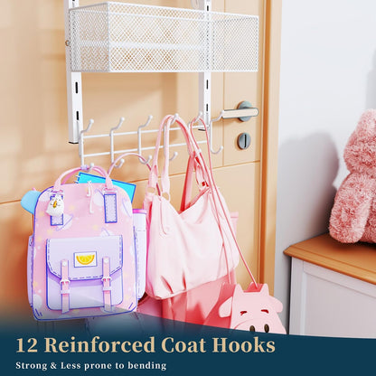 Over The Door Hooks Organizer - 3 Tier Door Hanger with 9 Coat Hooks & 2 Mesh Basket, Back Storage Organizer Hanging Towels for Bathroom, Bedroom, Black