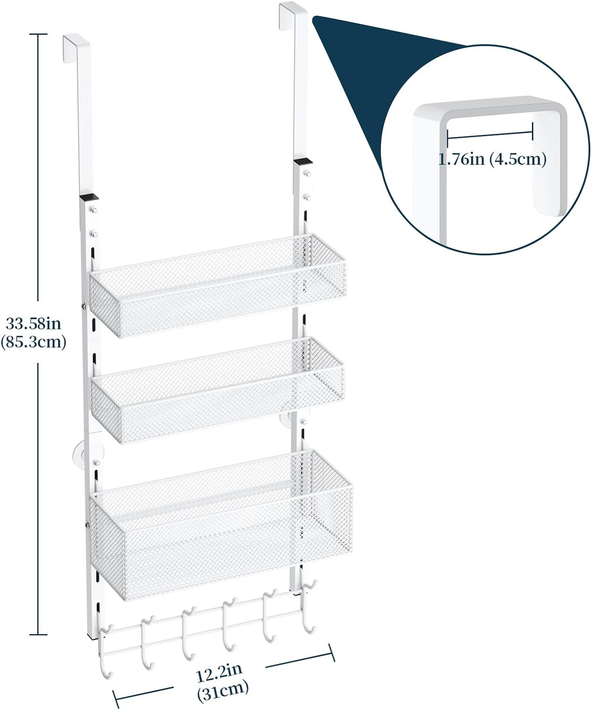 Over The Door Hooks Organizer - 3 Tier Door Hanger with 9 Coat Hooks & 2 Mesh Basket, Back Storage Organizer Hanging Towels for Bathroom, Bedroom, Black