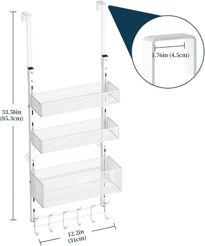 Over The Door Hooks Organizer - 3 Tier Door Hanger with 9 Coat Hooks & 2 Mesh Basket, Back Storage Organizer Hanging Towels for Bathroom, Bedroom, Black