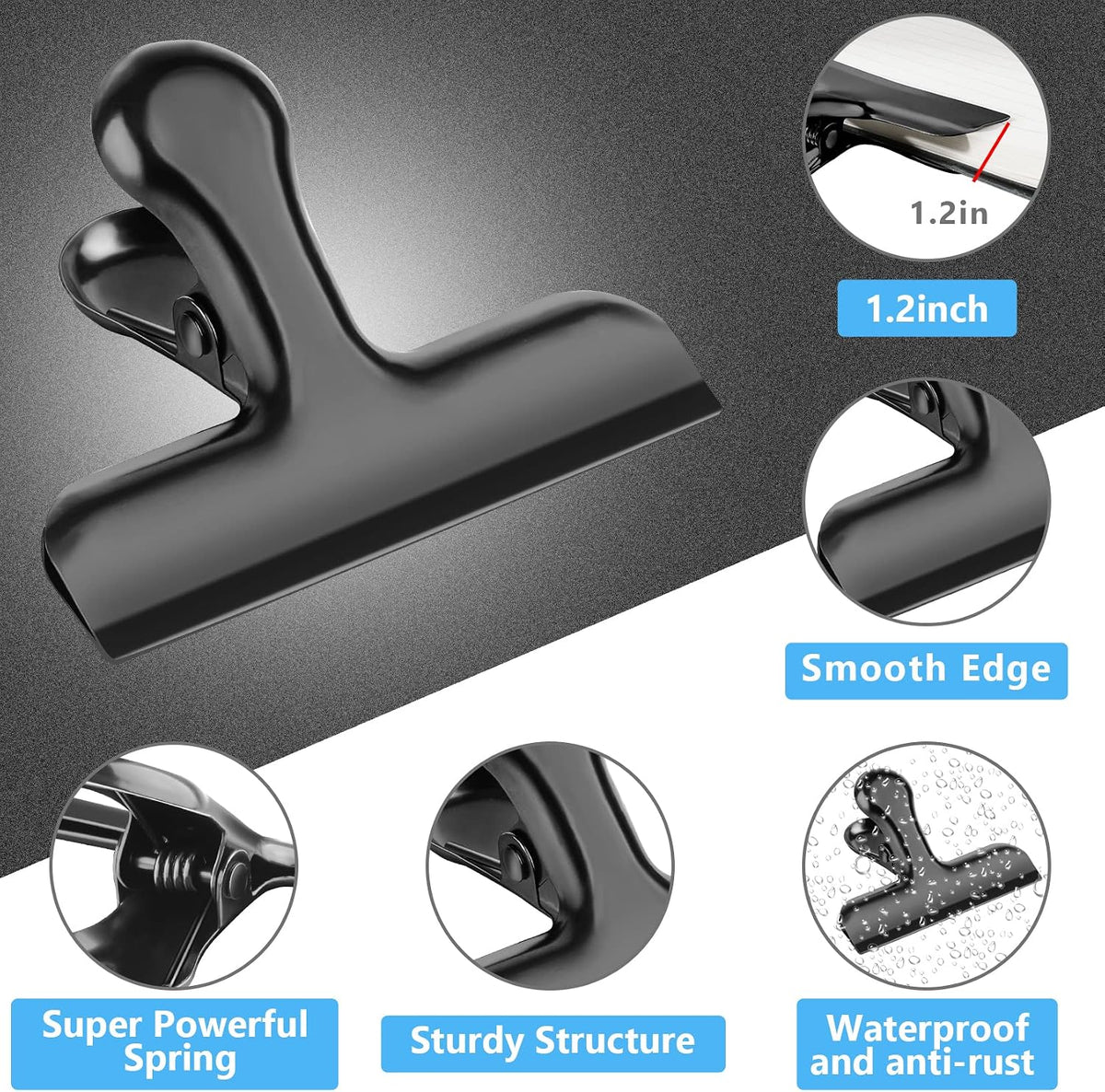 8 Pack Chip Clips, Black Bag Clips for Home Pantry Use