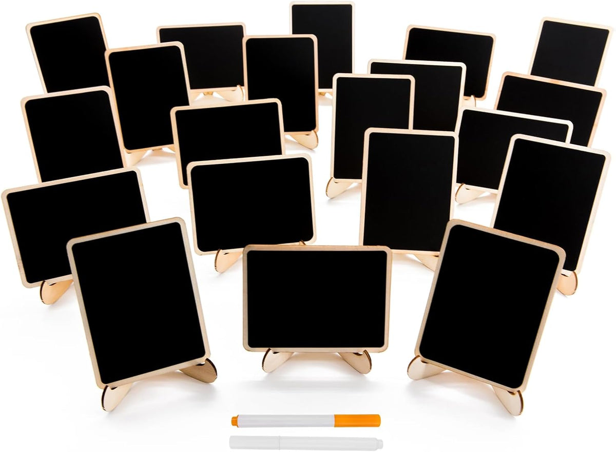 20 Pack Wood Mini Chalkboards Signs with Support Easels, Place Cards, Small Rectangle Chalkboards Blackboard for Weddings, Birthday Parties, Message Board Signs and Event Decorations