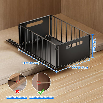 2 Pack Pull Out Cabinet Organizer, Slide Out Drawers for Cabinets, Peel and Stick, Heavy Duty Shelves for Kitchen, Cupboard, Pantry, Bathroom (16.5"D*11.8"W*3.94"H-Black)