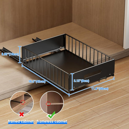 2 Pack Pull Out Cabinet Organizer, Slide Out Drawers for Cabinets, Peel and Stick, Heavy Duty Shelves for Kitchen, Cupboard, Pantry, Bathroom (16.5"D*11.8"W*3.94"H-Black)