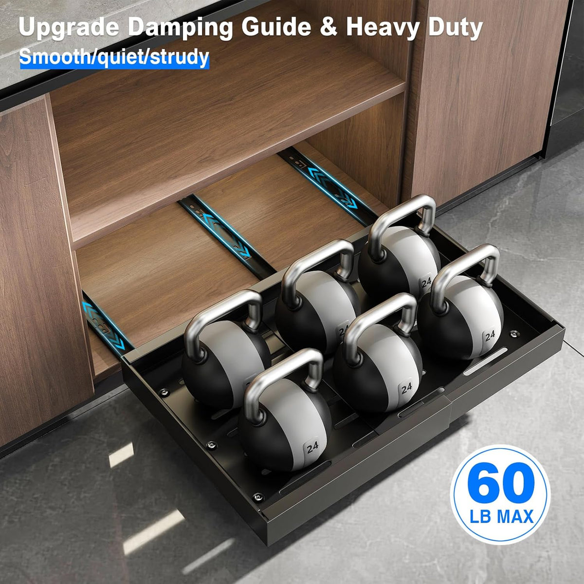 2 Pack Pull Out Cabinet Organizer, Slide Out Drawers for Cabinets, Peel and Stick, Heavy Duty Shelves for Kitchen, Cupboard, Pantry, Bathroom (16.5"D*11.8"W*3.94"H-Black)