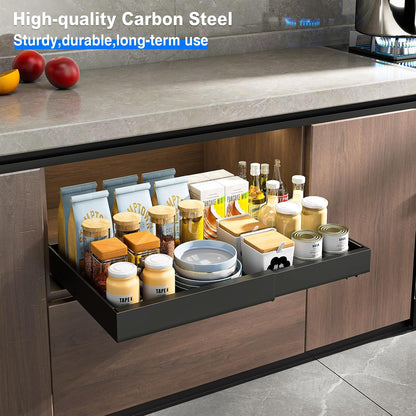 2 Pack Pull Out Cabinet Organizer, Slide Out Drawers for Cabinets, Peel and Stick, Heavy Duty Shelves for Kitchen, Cupboard, Pantry, Bathroom (16.5"D*11.8"W*3.94"H-Black)