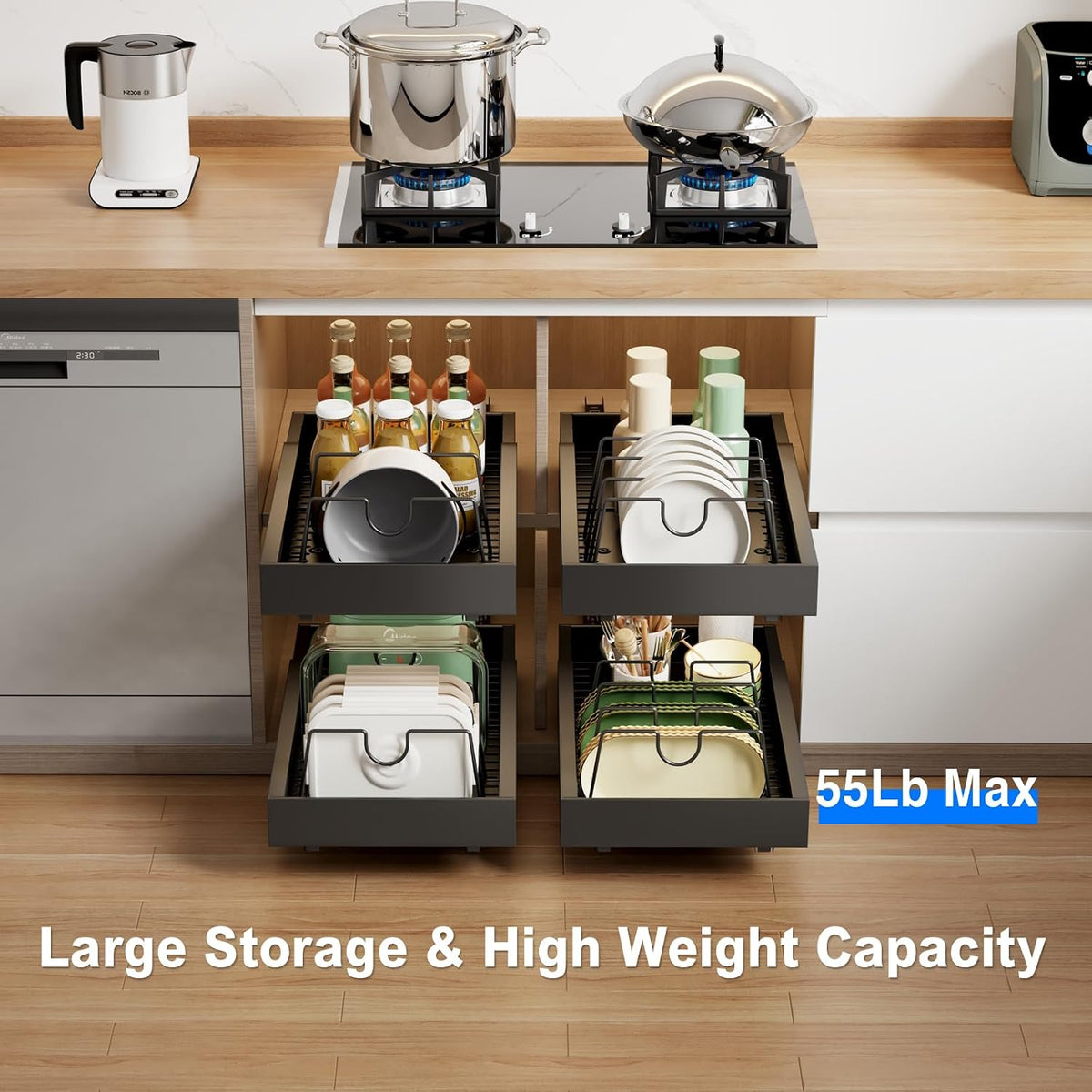 2 Pack Pull Out Cabinet Organizer, Slide Out Drawers for Cabinets, Peel and Stick, Heavy Duty Shelves for Kitchen, Cupboard, Pantry, Bathroom (16.5"D*11.8"W*3.94"H-Black)