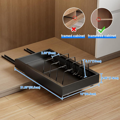 2 Pack Pull Out Cabinet Organizer, Slide Out Drawers for Cabinets, Peel and Stick, Heavy Duty Shelves for Kitchen, Cupboard, Pantry, Bathroom (16.5"D*11.8"W*3.94"H-Black)