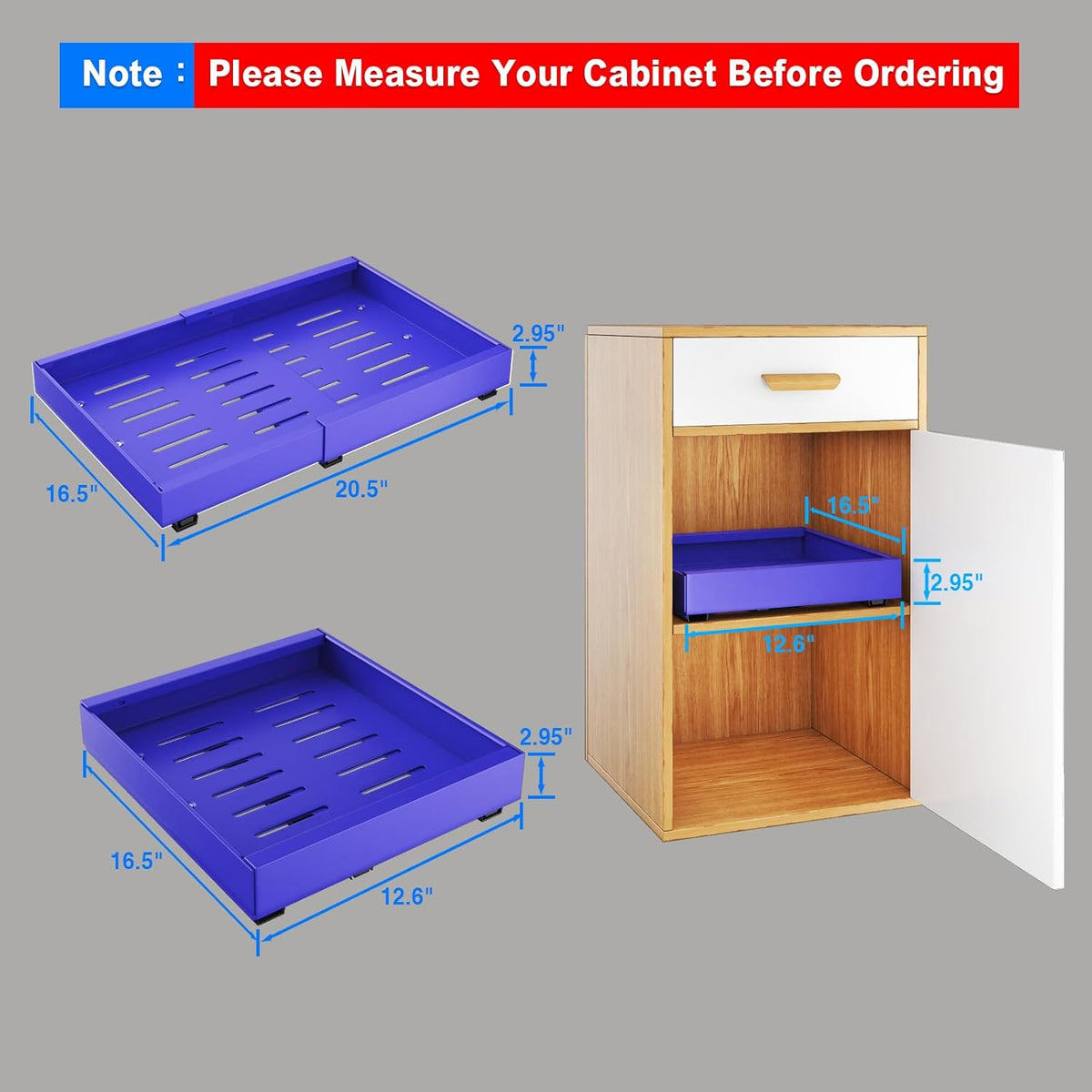 2 Pack Pull Out Cabinet Organizer, Slide Out Drawers for Cabinets, Peel and Stick, Heavy Duty Shelves for Kitchen, Cupboard, Pantry, Bathroom (16.5"D*11.8"W*3.94"H-Black)