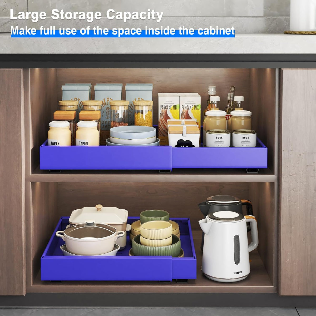 2 Pack Pull Out Cabinet Organizer, Slide Out Drawers for Cabinets, Peel and Stick, Heavy Duty Shelves for Kitchen, Cupboard, Pantry, Bathroom (16.5"D*11.8"W*3.94"H-Black)