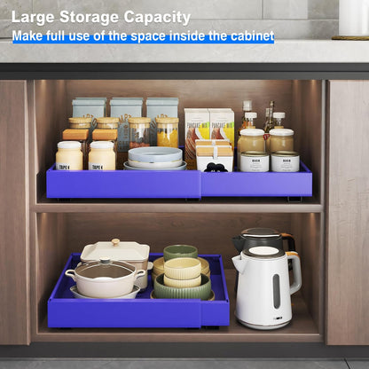 2 Pack Pull Out Cabinet Organizer, Slide Out Drawers for Cabinets, Peel and Stick, Heavy Duty Shelves for Kitchen, Cupboard, Pantry, Bathroom (16.5"D*11.8"W*3.94"H-Black)