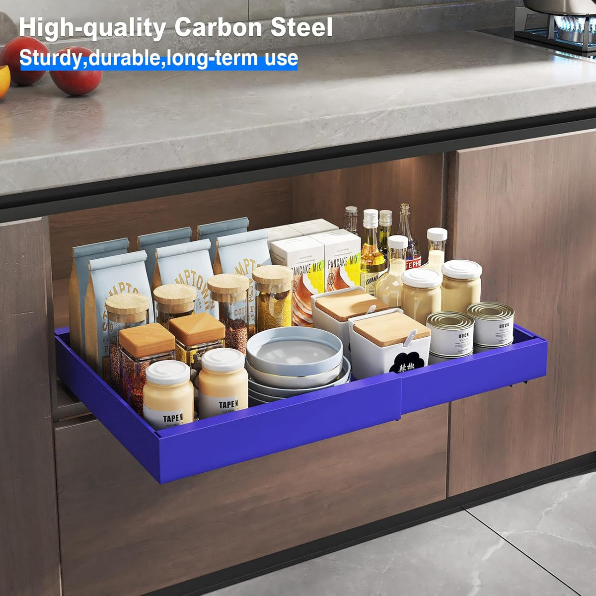 2 Pack Pull Out Cabinet Organizer, Slide Out Drawers for Cabinets, Peel and Stick, Heavy Duty Shelves for Kitchen, Cupboard, Pantry, Bathroom (16.5"D*11.8"W*3.94"H-Black)