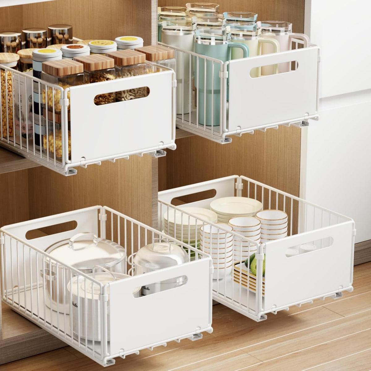 2 Pack Pull Out Cabinet Organizer, Slide Out Drawers for Cabinets, Peel and Stick, Heavy Duty Shelves for Kitchen, Cupboard, Pantry, Bathroom (16.5"D*11.8"W*3.94"H-Black)