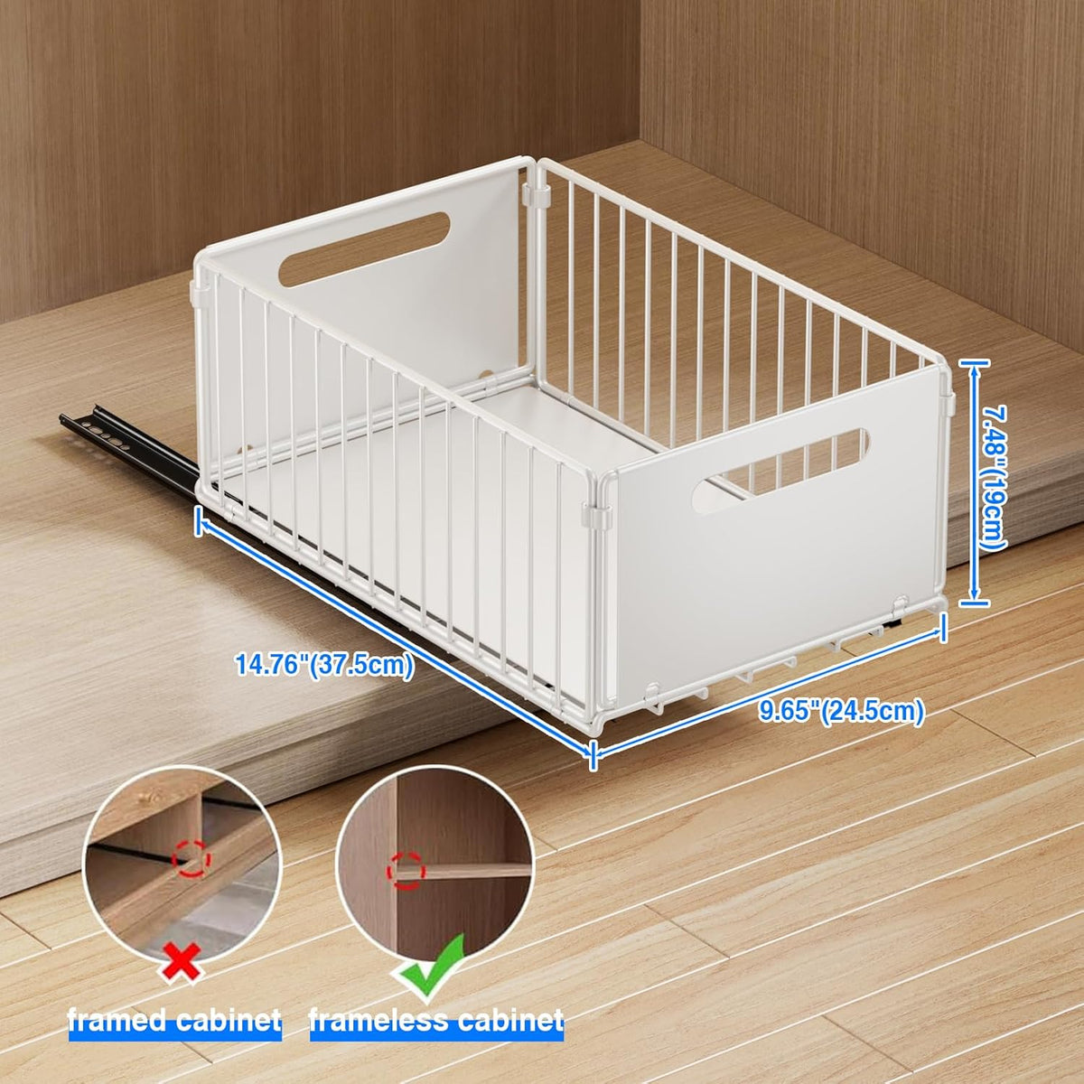 2 Pack Pull Out Cabinet Organizer, Slide Out Drawers for Cabinets, Peel and Stick, Heavy Duty Shelves for Kitchen, Cupboard, Pantry, Bathroom (16.5"D*11.8"W*3.94"H-Black)