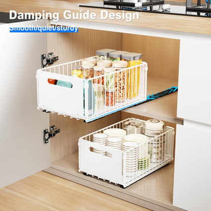 2 Pack Pull Out Cabinet Organizer, Slide Out Drawers for Cabinets, Peel and Stick, Heavy Duty Shelves for Kitchen, Cupboard, Pantry, Bathroom (16.5"D*11.8"W*3.94"H-Black)