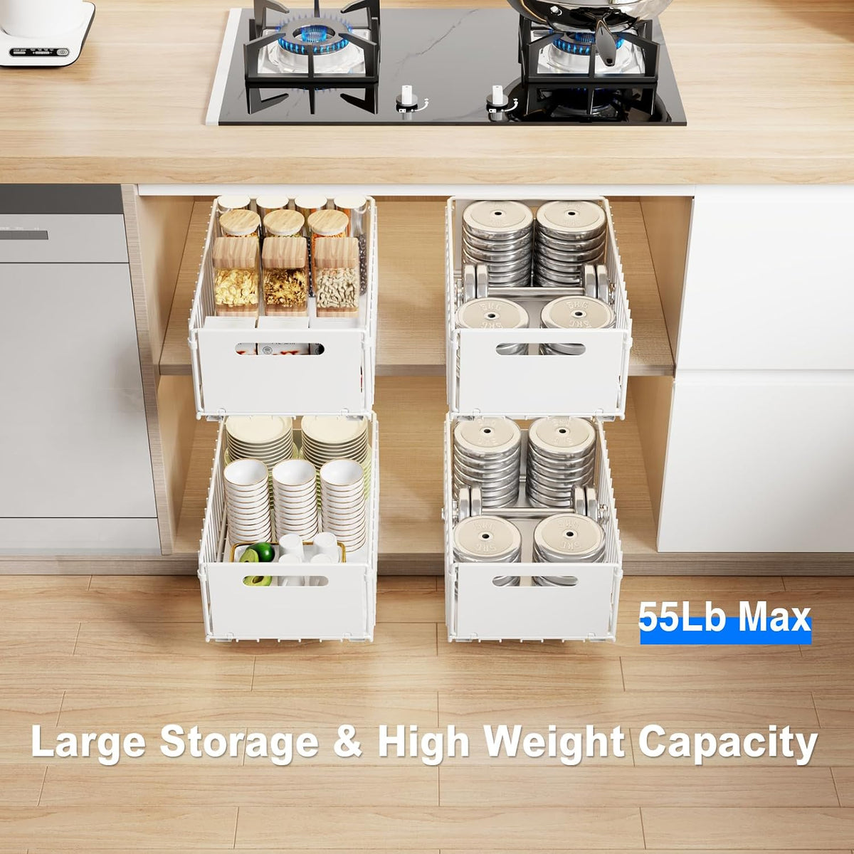 2 Pack Pull Out Cabinet Organizer, Slide Out Drawers for Cabinets, Peel and Stick, Heavy Duty Shelves for Kitchen, Cupboard, Pantry, Bathroom (16.5"D*11.8"W*3.94"H-Black)