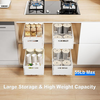 2 Pack Pull Out Cabinet Organizer, Slide Out Drawers for Cabinets, Peel and Stick, Heavy Duty Shelves for Kitchen, Cupboard, Pantry, Bathroom (16.5"D*11.8"W*3.94"H-Black)