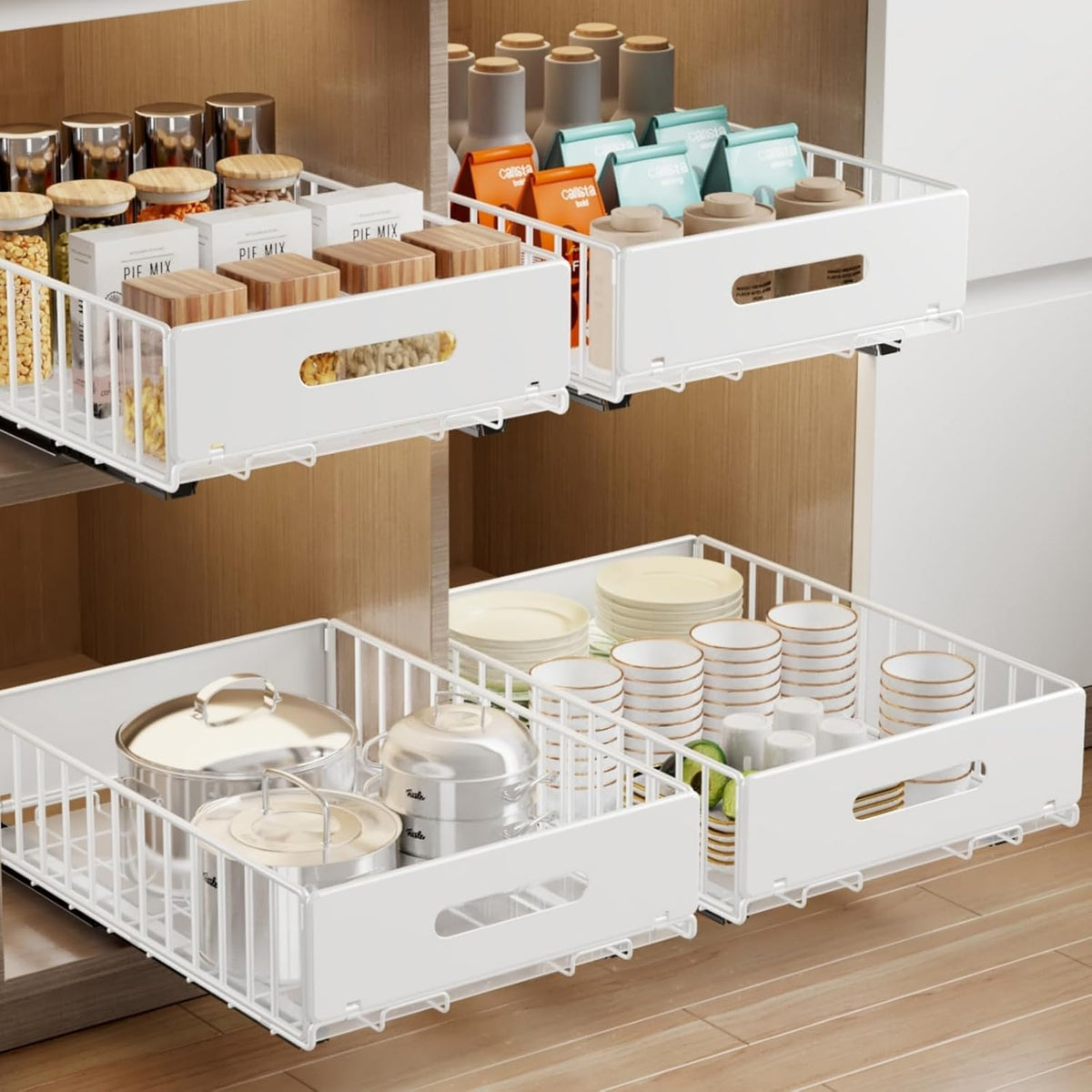 2 Pack Pull Out Cabinet Organizer, Slide Out Drawers for Cabinets, Peel and Stick, Heavy Duty Shelves for Kitchen, Cupboard, Pantry, Bathroom (16.5"D*11.8"W*3.94"H-Black)