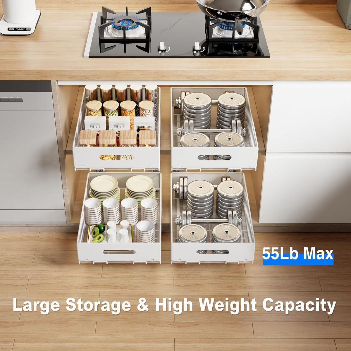 2 Pack Pull Out Cabinet Organizer, Slide Out Drawers for Cabinets, Peel and Stick, Heavy Duty Shelves for Kitchen, Cupboard, Pantry, Bathroom (16.5"D*11.8"W*3.94"H-Black)