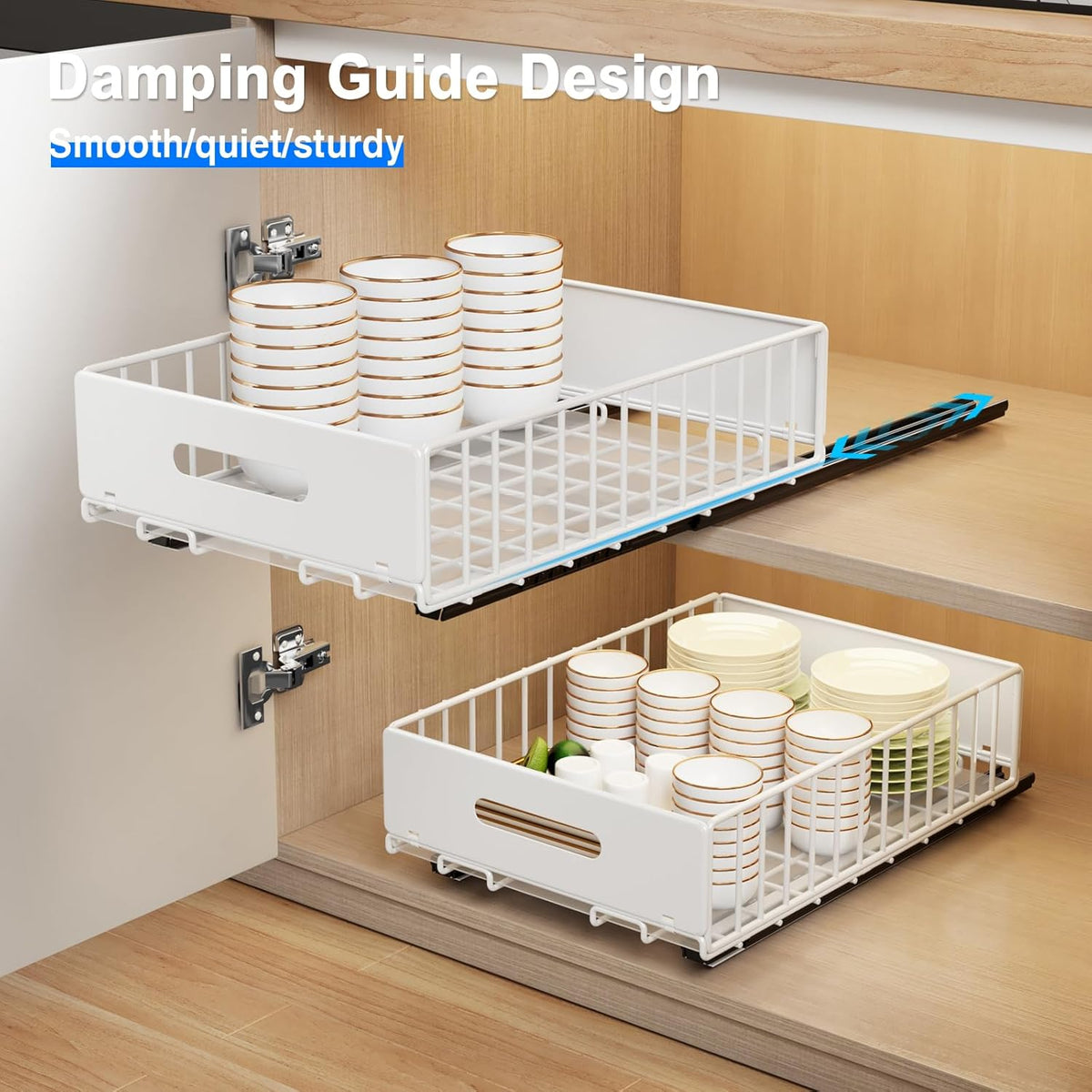 2 Pack Pull Out Cabinet Organizer, Slide Out Drawers for Cabinets, Peel and Stick, Heavy Duty Shelves for Kitchen, Cupboard, Pantry, Bathroom (16.5"D*11.8"W*3.94"H-Black)