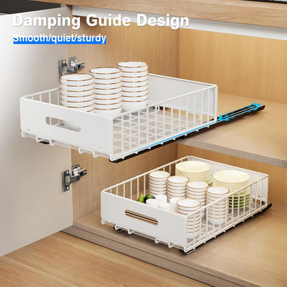 2 Pack Pull Out Cabinet Organizer, Slide Out Drawers for Cabinets, Peel and Stick, Heavy Duty Shelves for Kitchen, Cupboard, Pantry, Bathroom (16.5"D*11.8"W*3.94"H-Black)