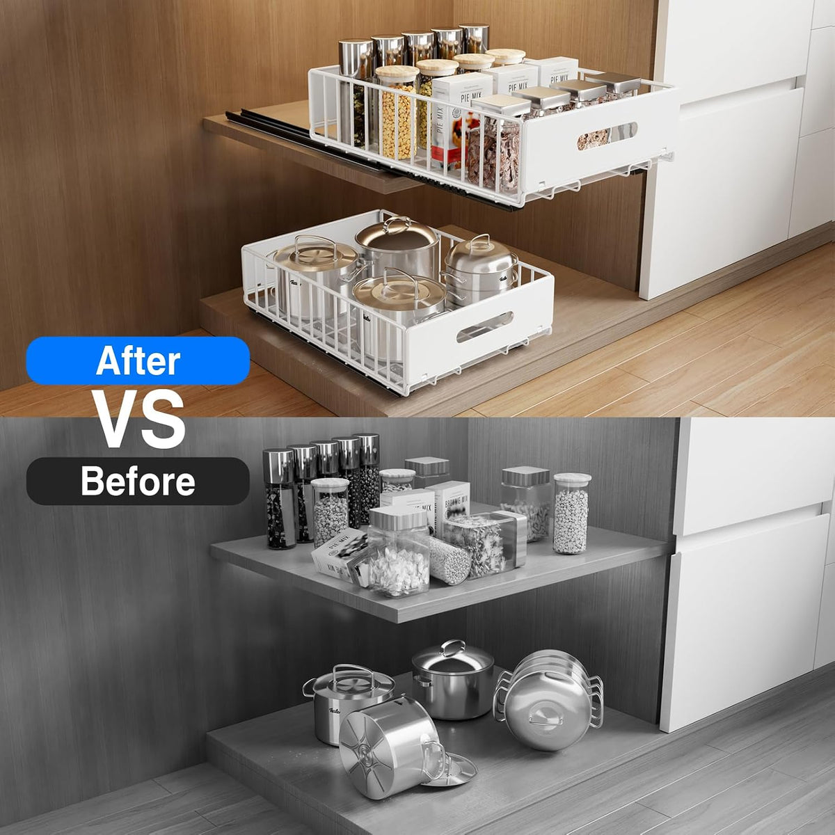2 Pack Pull Out Cabinet Organizer, Slide Out Drawers for Cabinets, Peel and Stick, Heavy Duty Shelves for Kitchen, Cupboard, Pantry, Bathroom (16.5"D*11.8"W*3.94"H-Black)