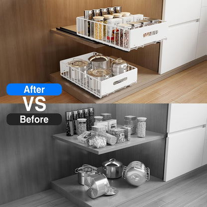 2 Pack Pull Out Cabinet Organizer, Slide Out Drawers for Cabinets, Peel and Stick, Heavy Duty Shelves for Kitchen, Cupboard, Pantry, Bathroom (16.5"D*11.8"W*3.94"H-Black)