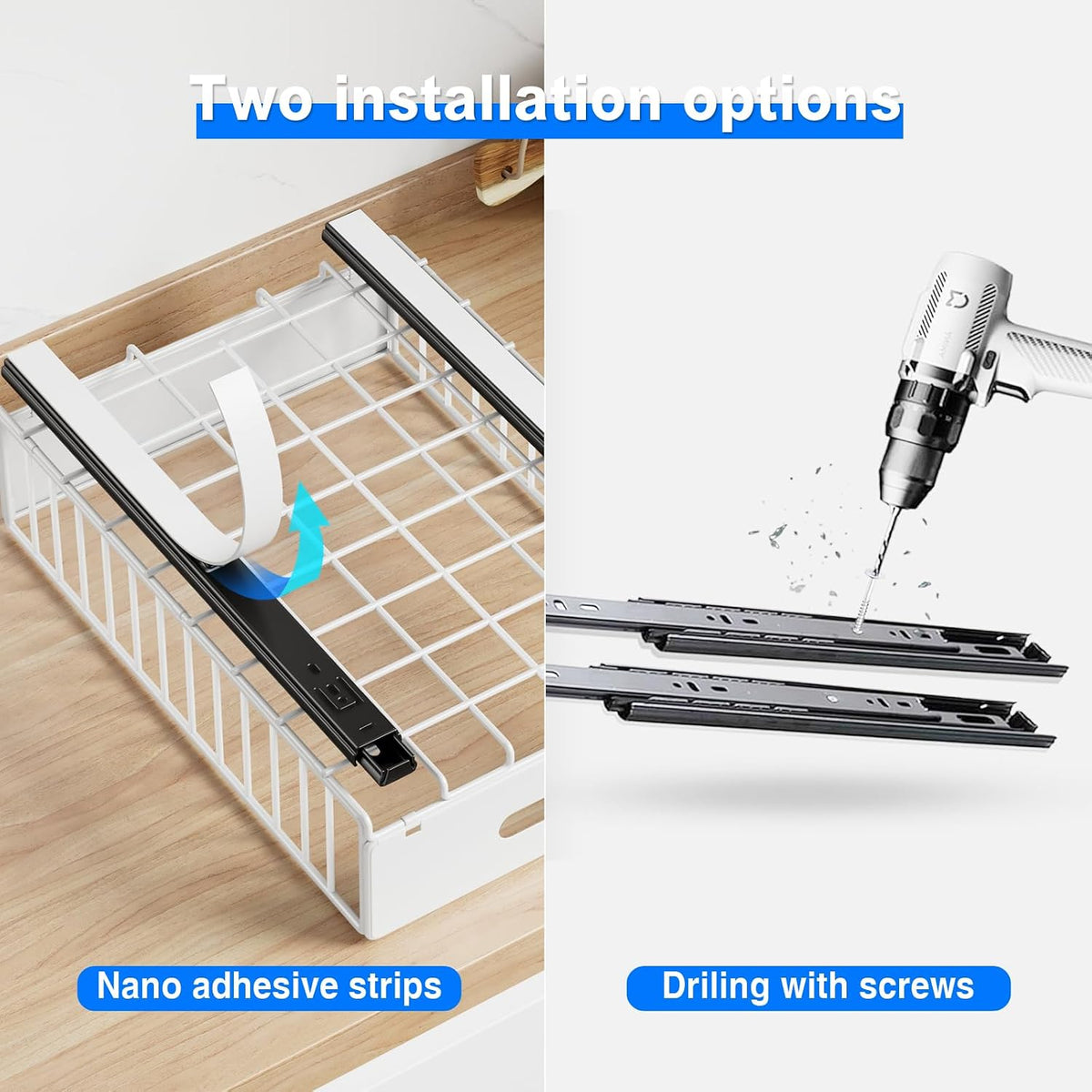 2 Pack Pull Out Cabinet Organizer, Slide Out Drawers for Cabinets, Peel and Stick, Heavy Duty Shelves for Kitchen, Cupboard, Pantry, Bathroom (16.5"D*11.8"W*3.94"H-Black)
