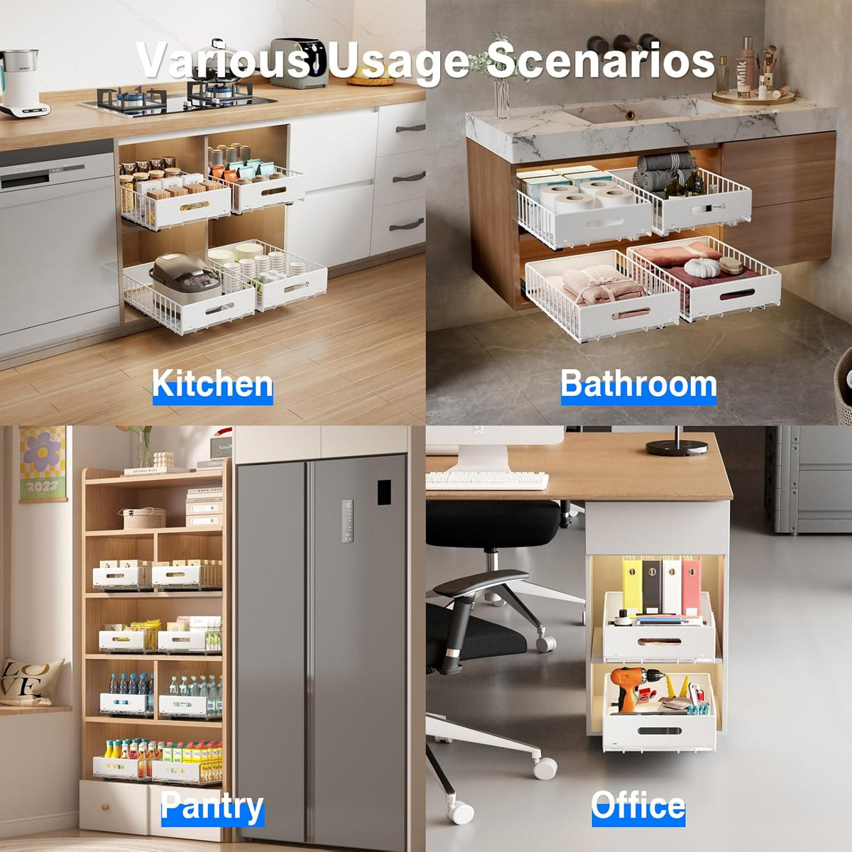 2 Pack Pull Out Cabinet Organizer, Slide Out Drawers for Cabinets, Peel and Stick, Heavy Duty Shelves for Kitchen, Cupboard, Pantry, Bathroom (16.5"D*11.8"W*3.94"H-Black)