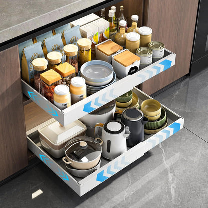 2 Pack Pull Out Cabinet Organizer, Slide Out Drawers for Cabinets, Peel and Stick, Heavy Duty Shelves for Kitchen, Cupboard, Pantry, Bathroom (16.5"D*11.8"W*3.94"H-Black)