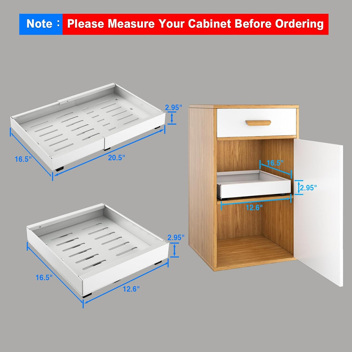 2 Pack Pull Out Cabinet Organizer, Slide Out Drawers for Cabinets, Peel and Stick, Heavy Duty Shelves for Kitchen, Cupboard, Pantry, Bathroom (16.5"D*11.8"W*3.94"H-Black)