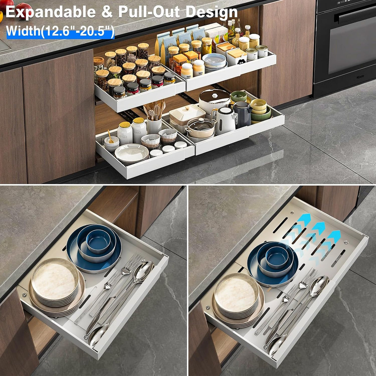 2 Pack Pull Out Cabinet Organizer, Slide Out Drawers for Cabinets, Peel and Stick, Heavy Duty Shelves for Kitchen, Cupboard, Pantry, Bathroom (16.5"D*11.8"W*3.94"H-Black)