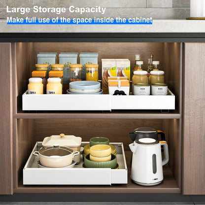 2 Pack Pull Out Cabinet Organizer, Slide Out Drawers for Cabinets, Peel and Stick, Heavy Duty Shelves for Kitchen, Cupboard, Pantry, Bathroom (16.5"D*11.8"W*3.94"H-Black)