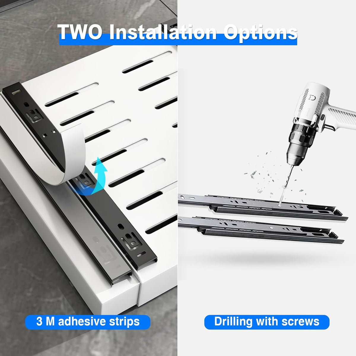 2 Pack Pull Out Cabinet Organizer, Slide Out Drawers for Cabinets, Peel and Stick, Heavy Duty Shelves for Kitchen, Cupboard, Pantry, Bathroom (16.5"D*11.8"W*3.94"H-Black)
