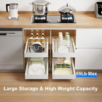 2 Pack Pull Out Cabinet Organizer, Slide Out Drawers for Cabinets, Peel and Stick, Heavy Duty Shelves for Kitchen, Cupboard, Pantry, Bathroom (16.5"D*11.8"W*3.94"H-Black)