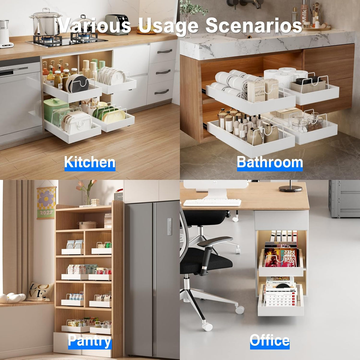 2 Pack Pull Out Cabinet Organizer, Slide Out Drawers for Cabinets, Peel and Stick, Heavy Duty Shelves for Kitchen, Cupboard, Pantry, Bathroom (16.5"D*11.8"W*3.94"H-Black)